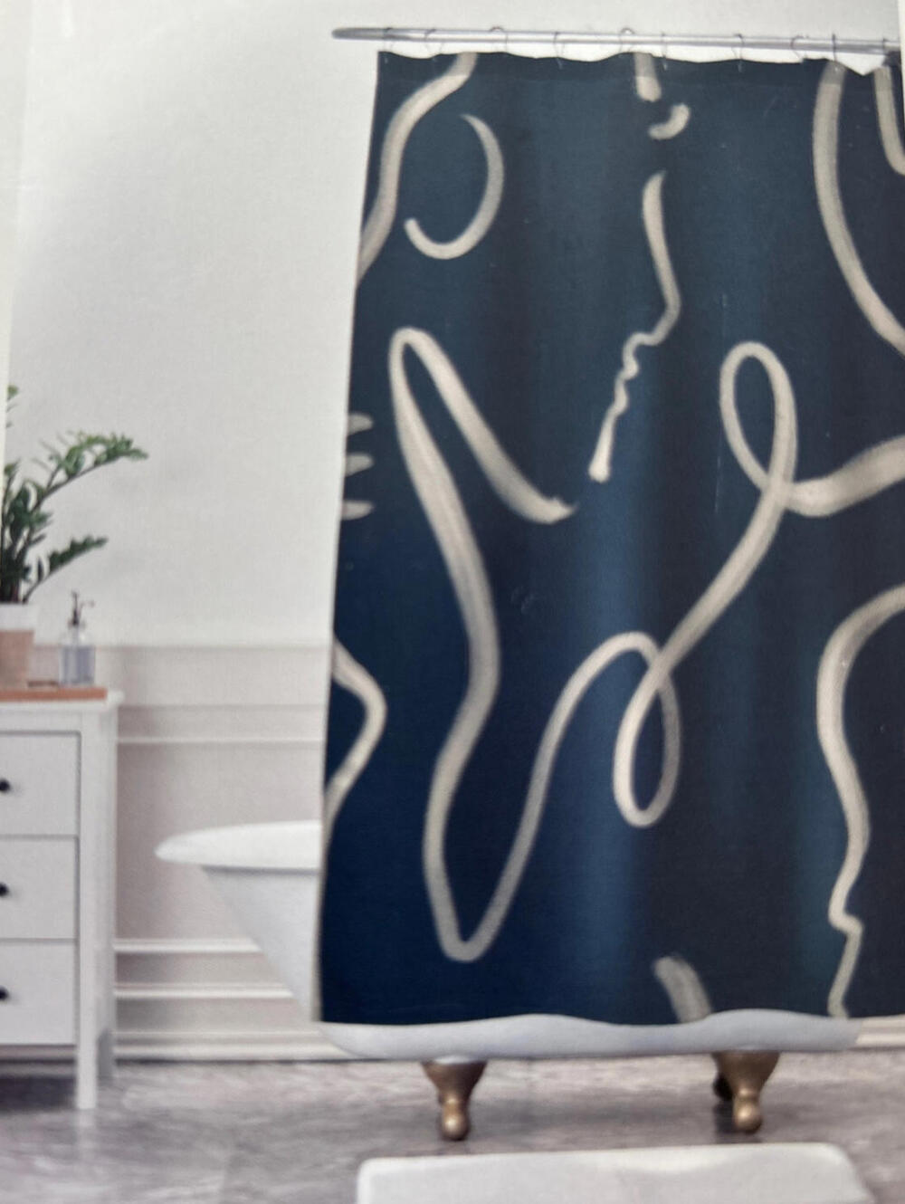 Society6 Navy & Beige Contemporary Shower Curtain - Sz. 68 in. x 72 in. NWT
